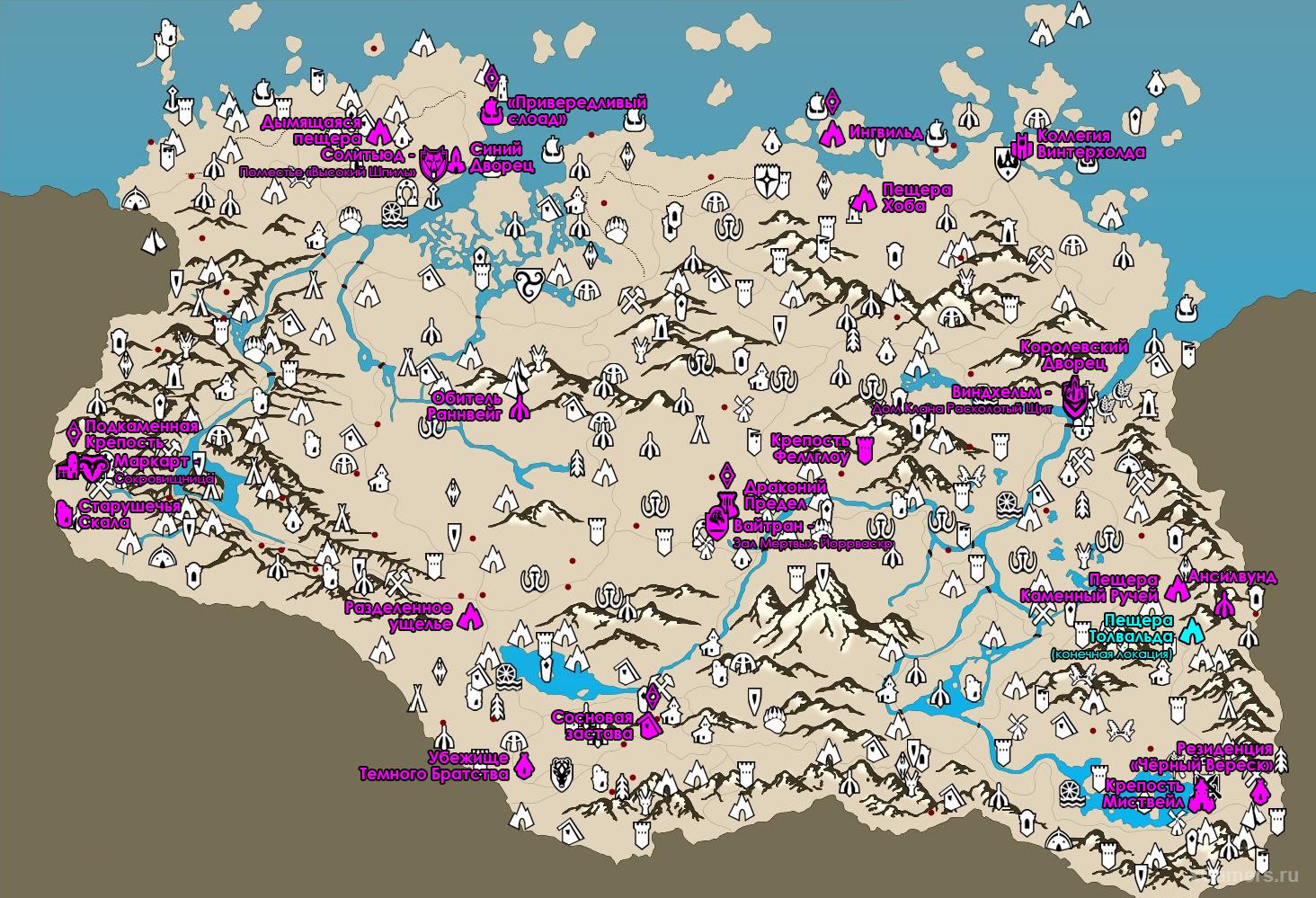 Карта расположения камней Барензии в игре Скайрим