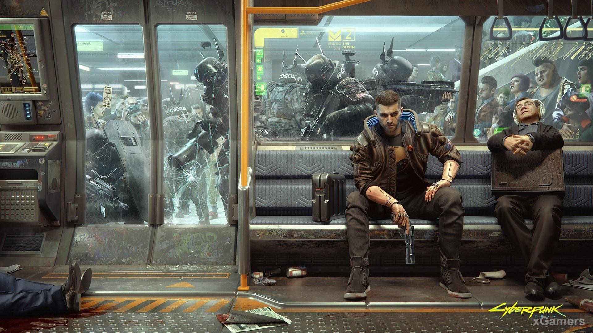 Видео игра Cyberpunk 2077 - поездка в метро