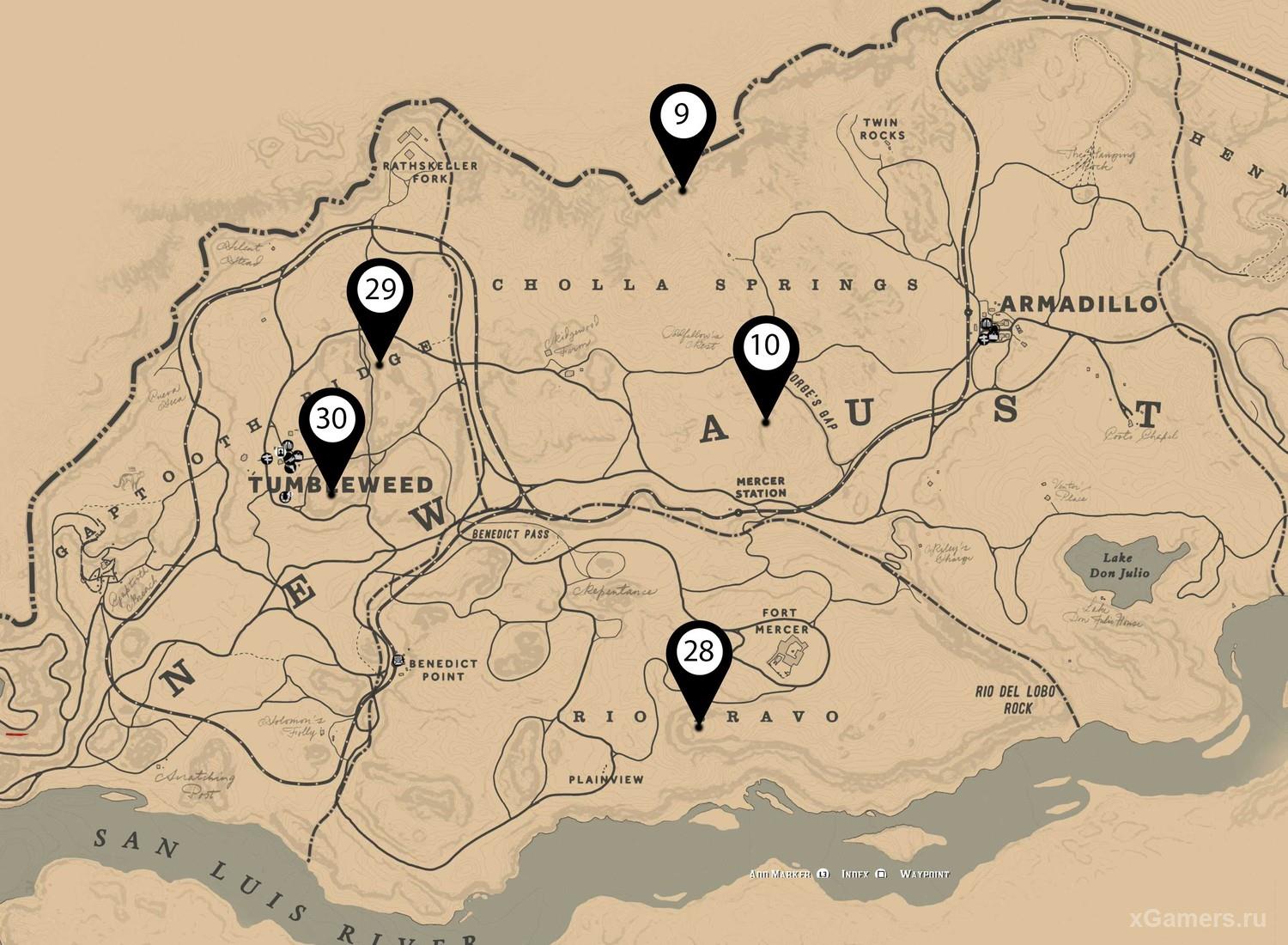 Карты с местоположением фрагментов костей в игре rdr 2