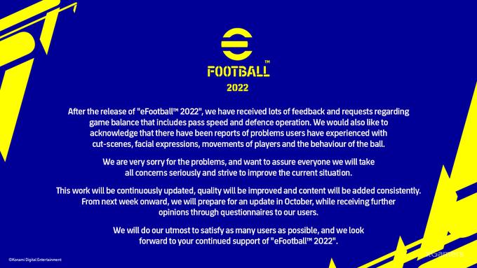 Разработчик eFootball – извинения
