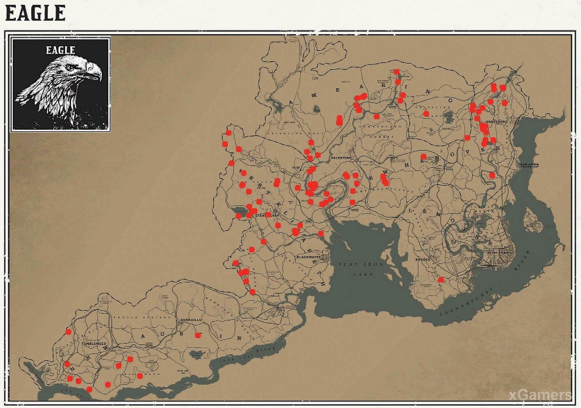 Места обитания орла в игре RDR 2