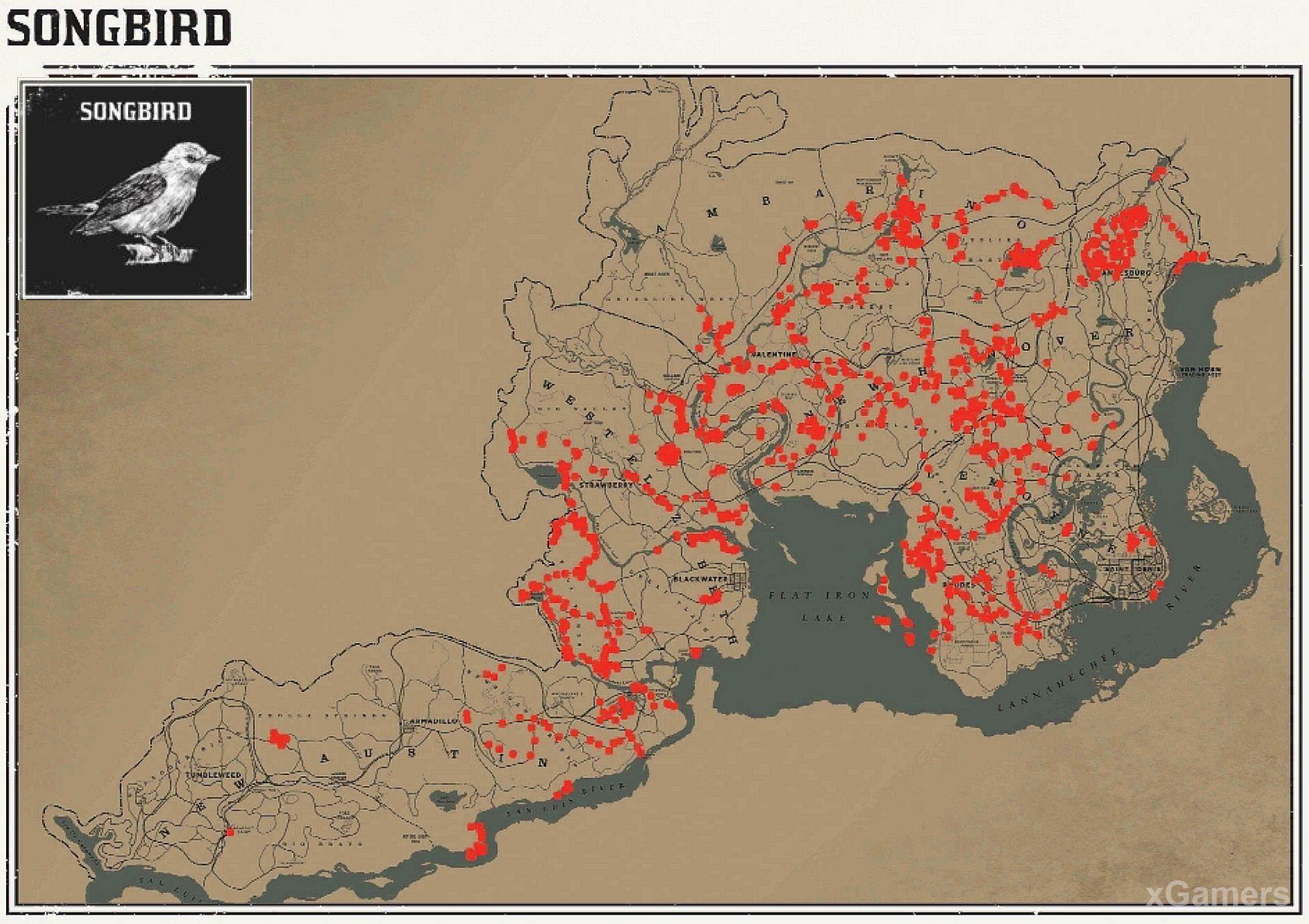 Места обитания певуньи в игре RDR 2