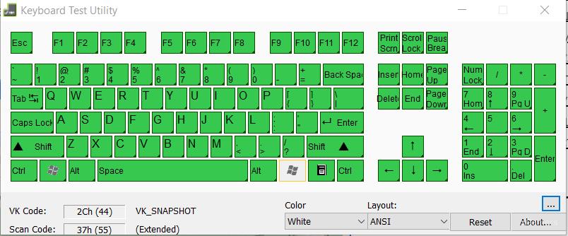Тест клавиатуры в Keyboard Test Utility